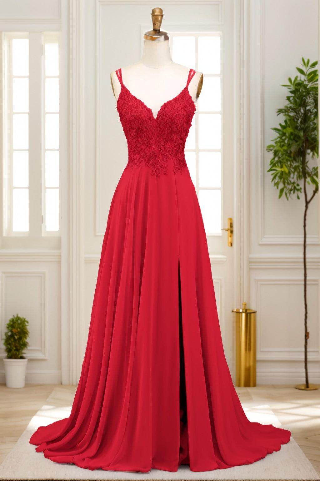 A-Line Sweep-Brush Train Chiffon Prom Dress CS0470 - COCOMELODY